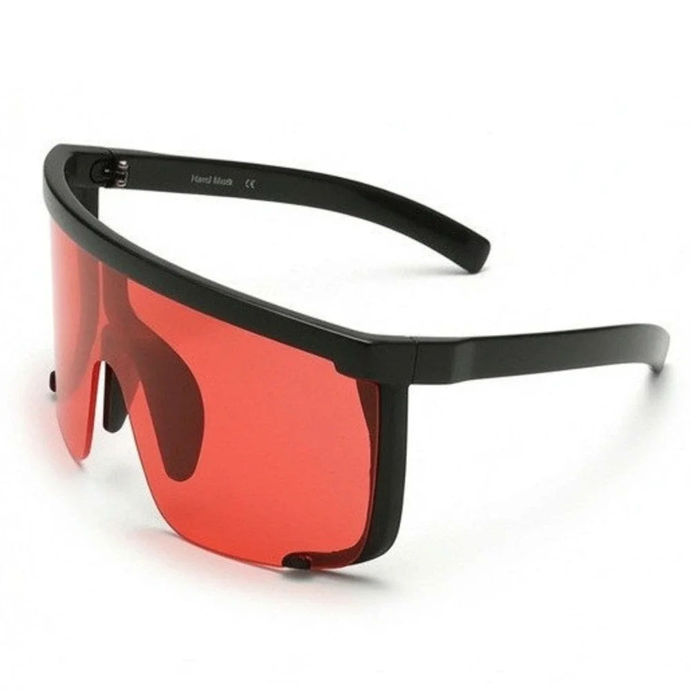 Women Futuristic Red Shield Sunglasses Oversized Black‎ Frame Cyberpunk Shades